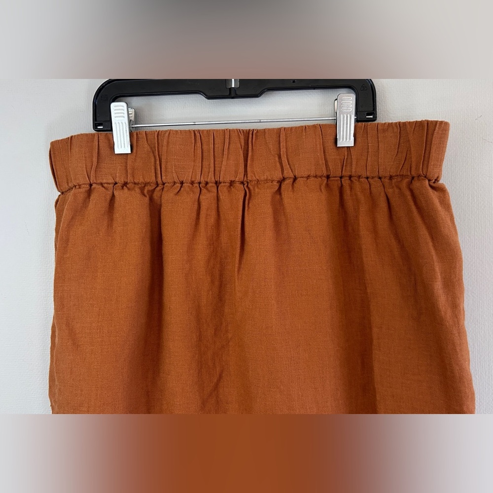 J.CREW Linen Pull-On Midi Skirt Lagenlook Euro Travel Folk Office Cottage Boho M - Picture 4 of 11